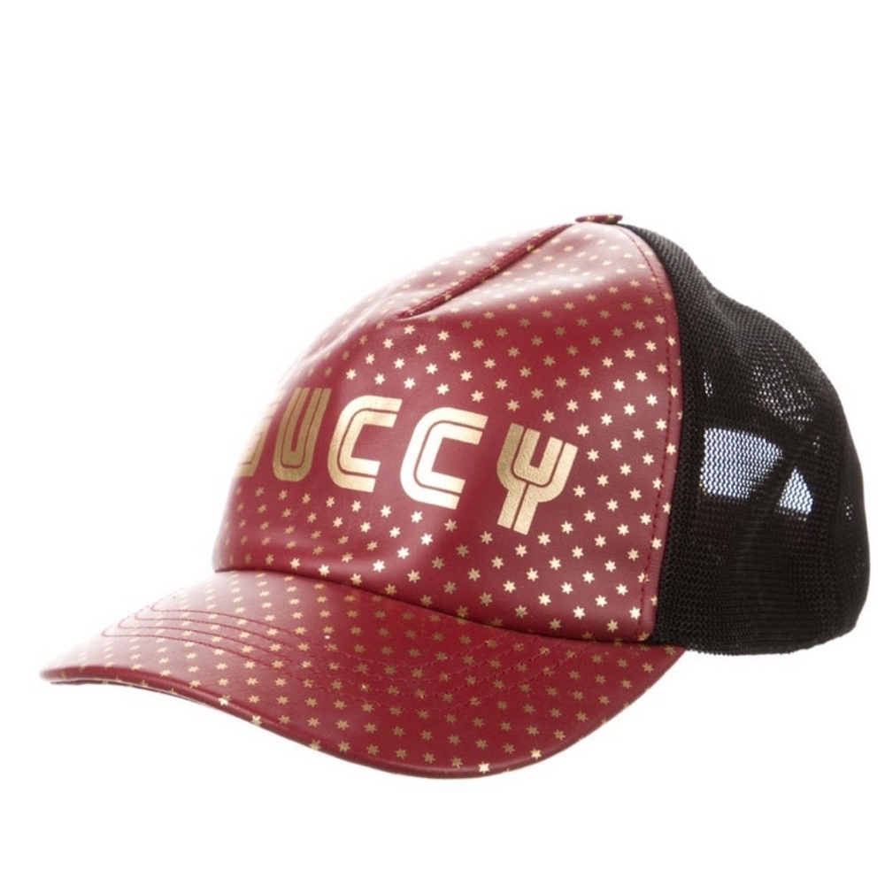 Gucci x Sega Red leather & black/gold star Hat/Cap EUC M 58 adjustable GUCCY - Picture 4 of 14